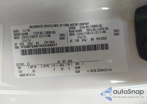 2019 Ford F-250 Xl from USA, damaged, VIN 1FDBF2A61KED44637